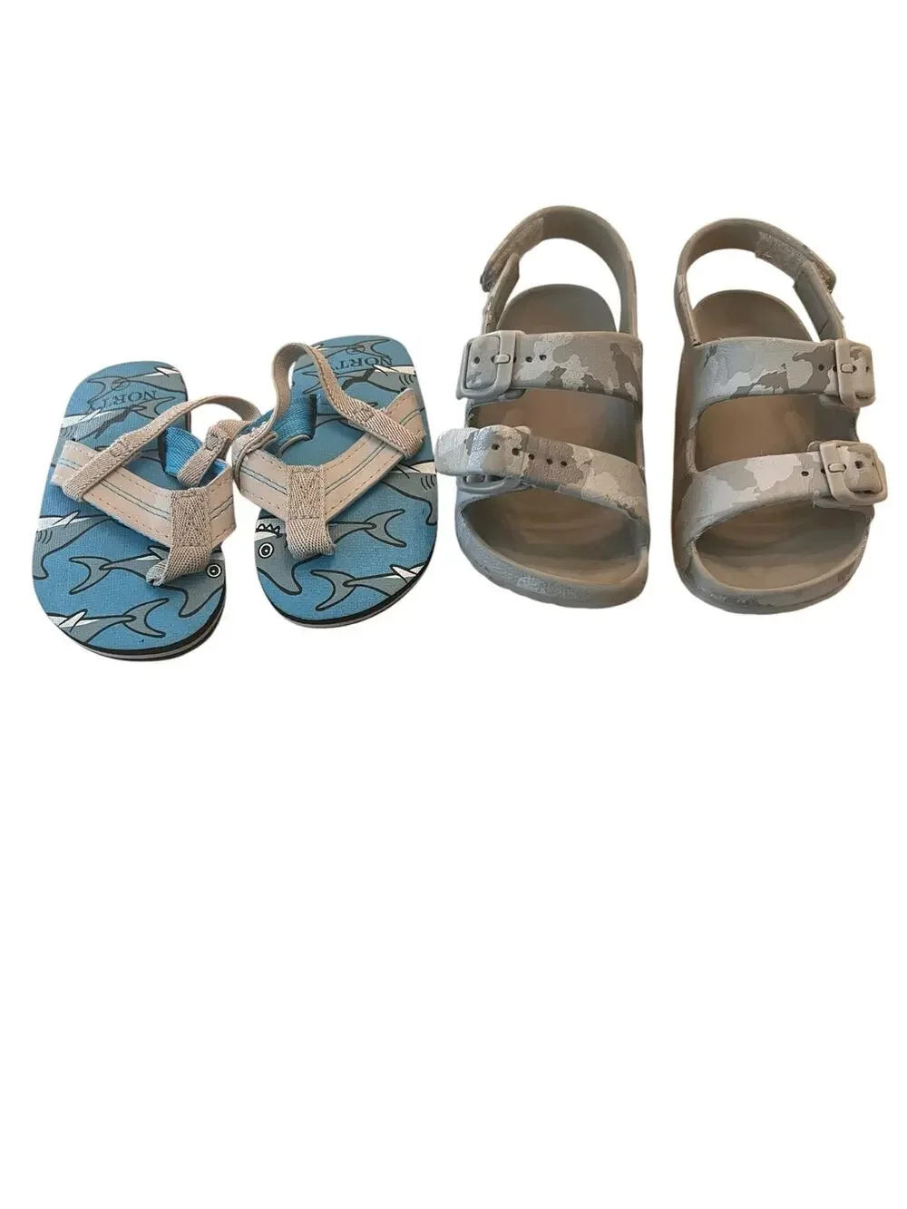 Cat & Jack 7/8 / Norty 7 Boy's Blue Gray Playground School Sandal Bundle